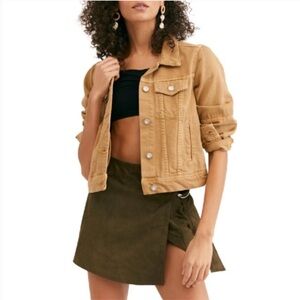 Free People Rumors Denim Jacket Tan